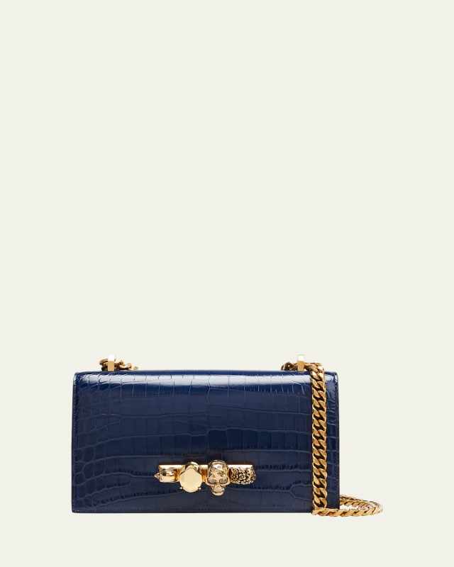 Jeweled Mock-Croc Shoulder Bag